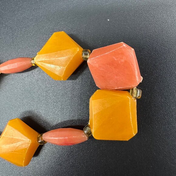 Vintage Beaded Necklace Orange Pink Geometric Plastic Mid Century Modern Jewelry - Picture 4 of 6